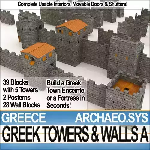 Ancient Greek City Walls Towers A 3D model