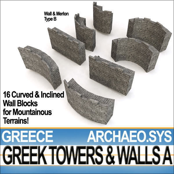 Ancient Greek City Walls Towers A 3D model_14