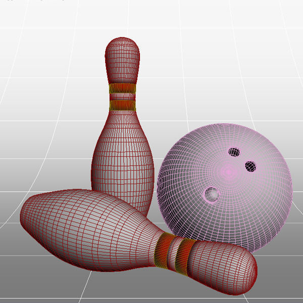 Bowling pins and ball 3D model_2