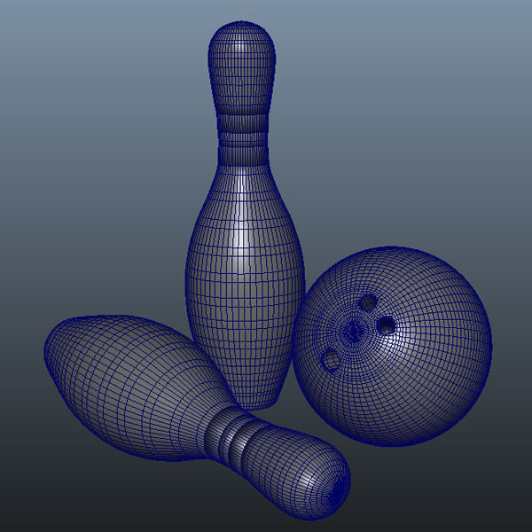 Bowling pins and ball 3D model_1