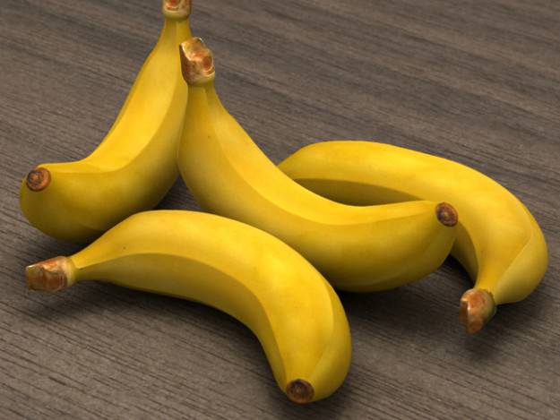 Banana bananas on wooden table 3D model_1