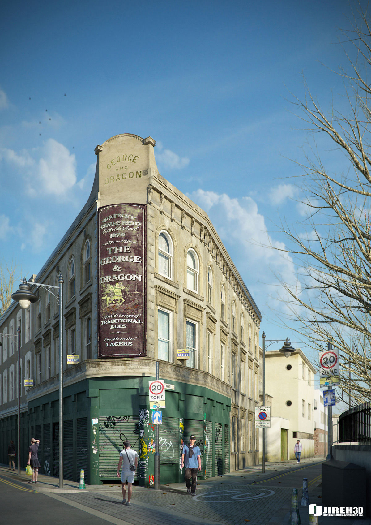 VRay - C4D Scene files - Old London Pub Exterior Scene 3D model_1