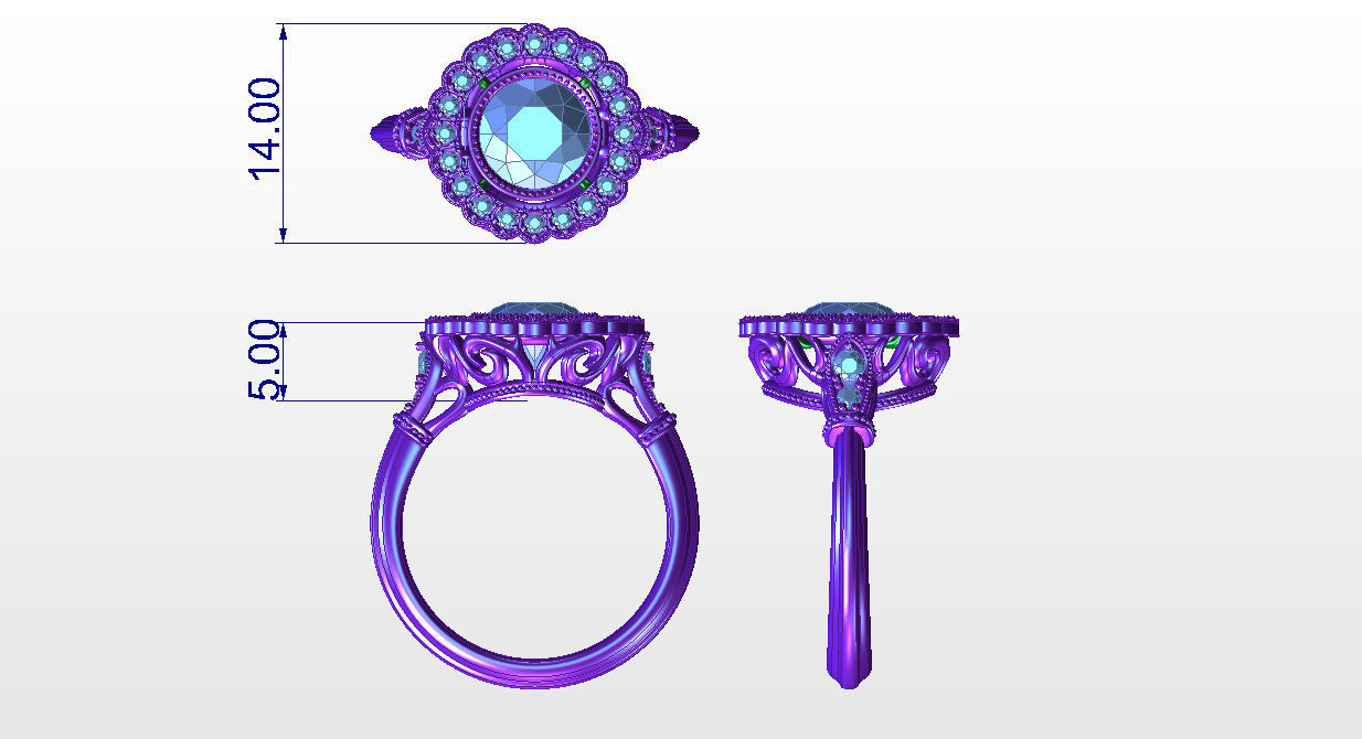 r vintage01 halo engagement ring gold 3D print model_4