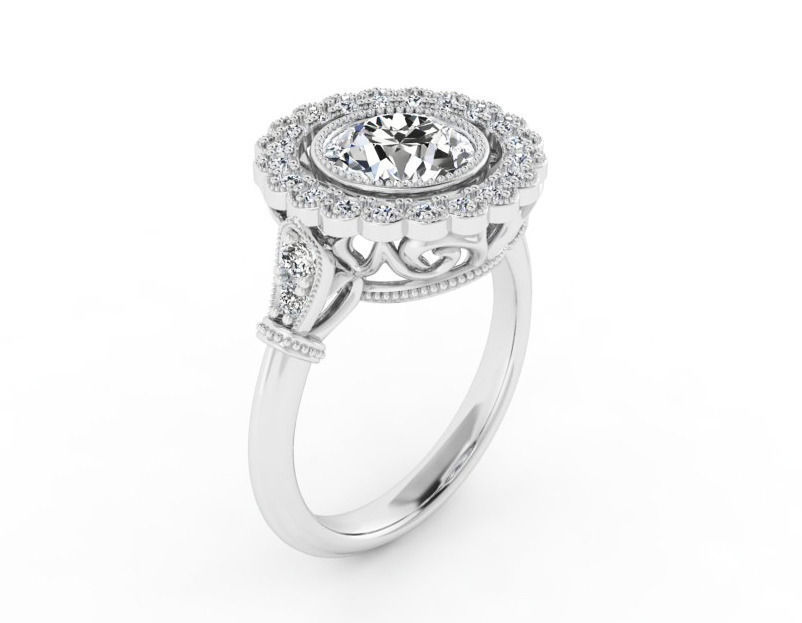 r vintage01 halo engagement ring gold 3D print model_1