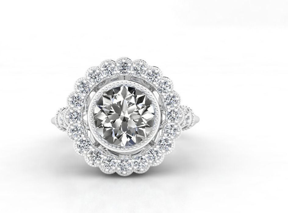 r vintage01 halo engagement ring gold 3D print model_2