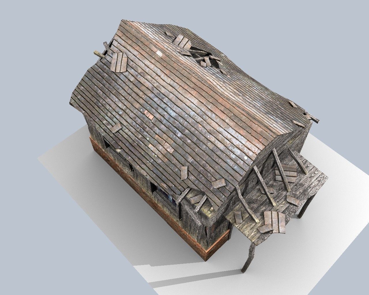 low poly damaged house Low-poly 3D model_1