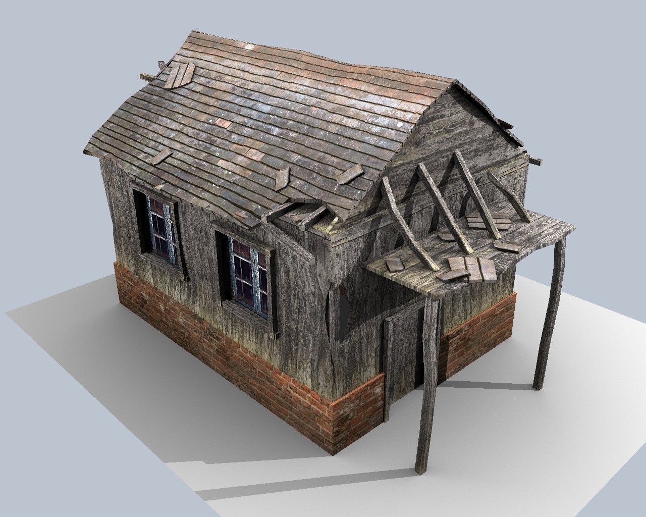 low poly damaged house Low-poly 3D model_3