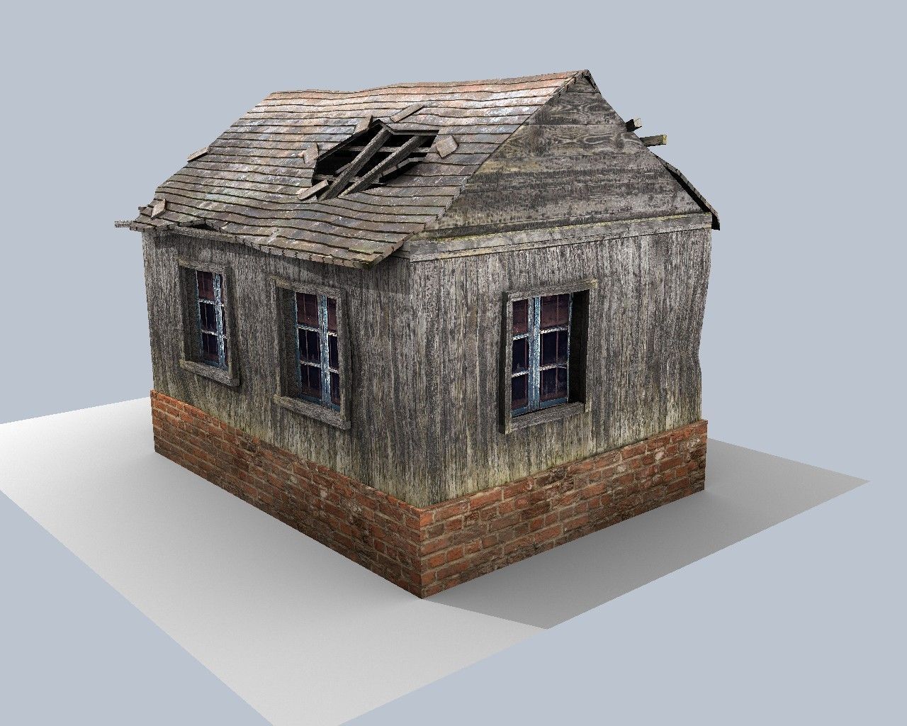 low poly damaged house Low-poly 3D model_2