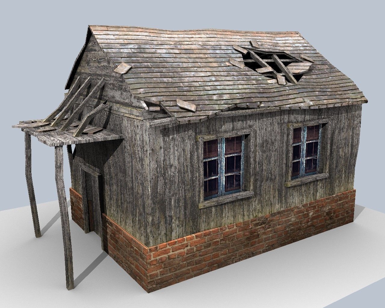 low poly damaged house Low-poly 3D model_4