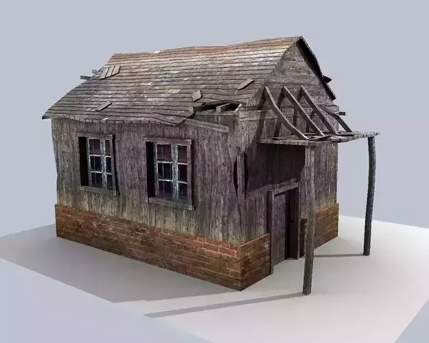 low poly damaged house Low-poly 3D model