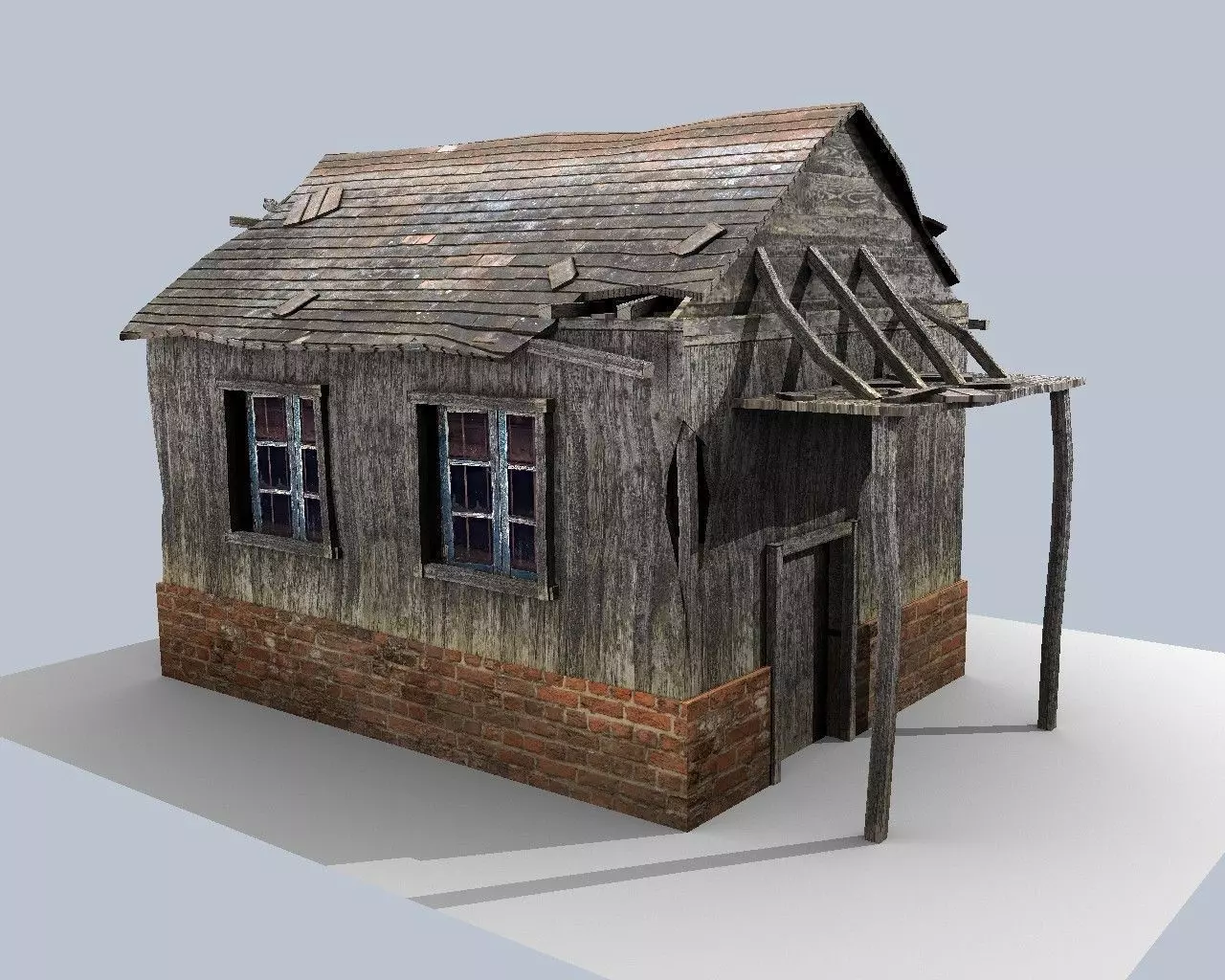 low poly damaged house Low-poly 3D model_0