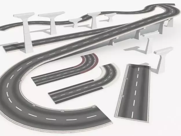 Road collection 1 with curves 3D model_0