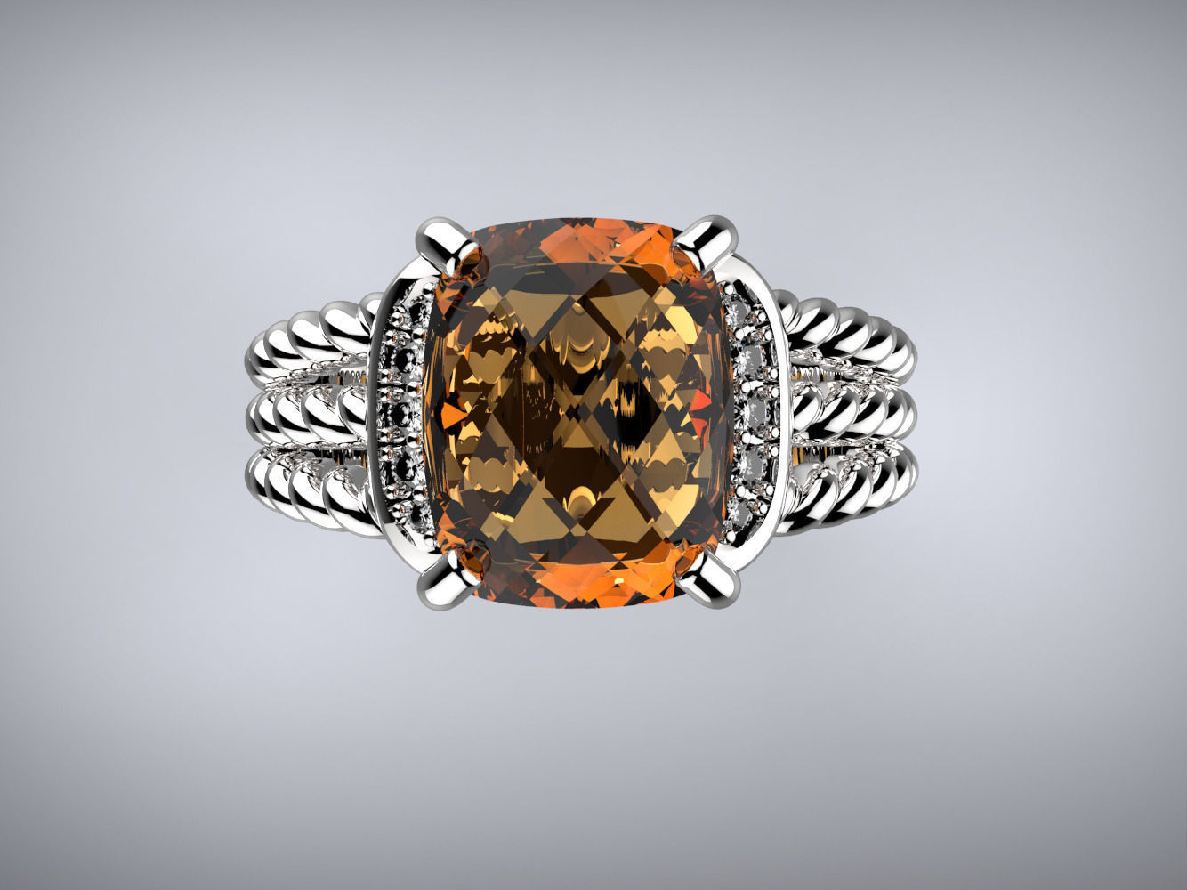 Twisted ring and Checkerboard Cut stone 3D print model_7