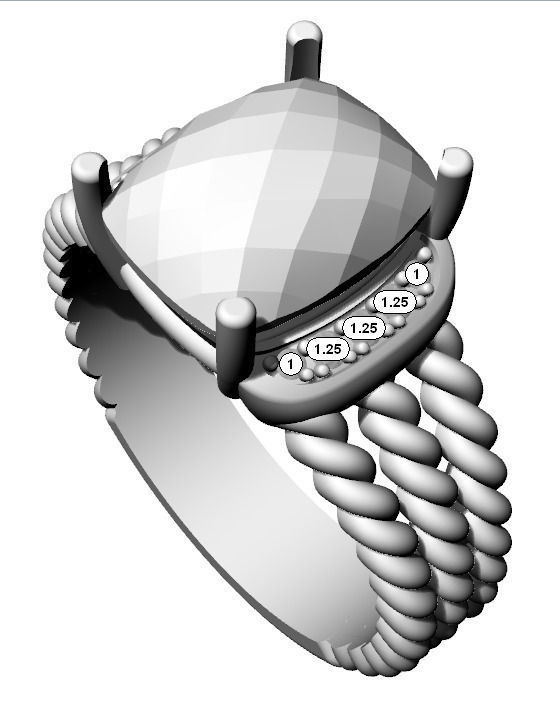 Twisted ring and Checkerboard Cut stone 3D print model_13