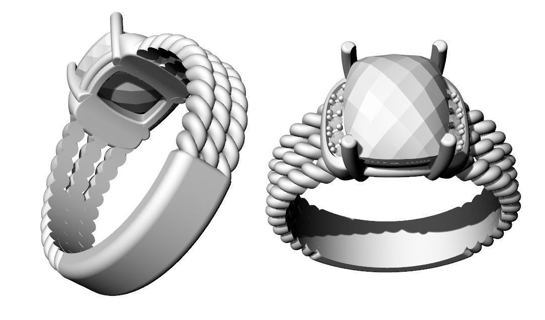 Twisted ring and Checkerboard Cut stone 3D print model_10