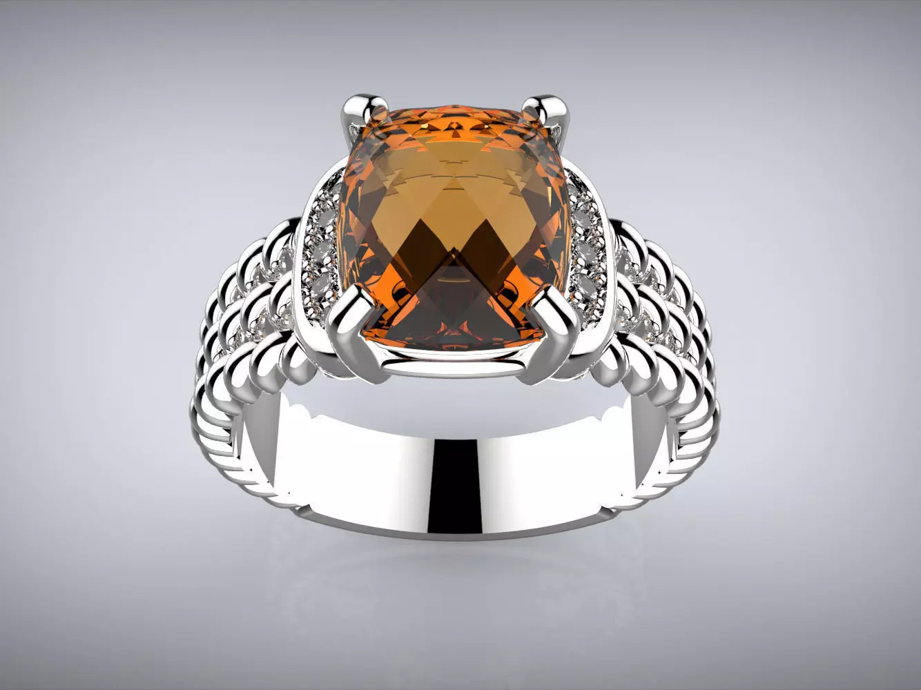Twisted ring and Checkerboard Cut stone 3D print model_0