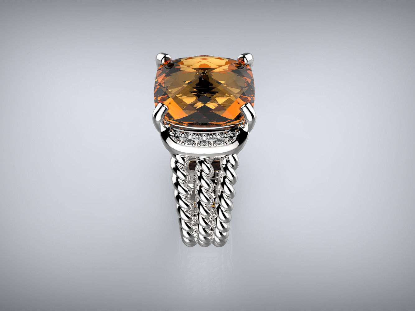 Twisted ring and Checkerboard Cut stone 3D print model_4