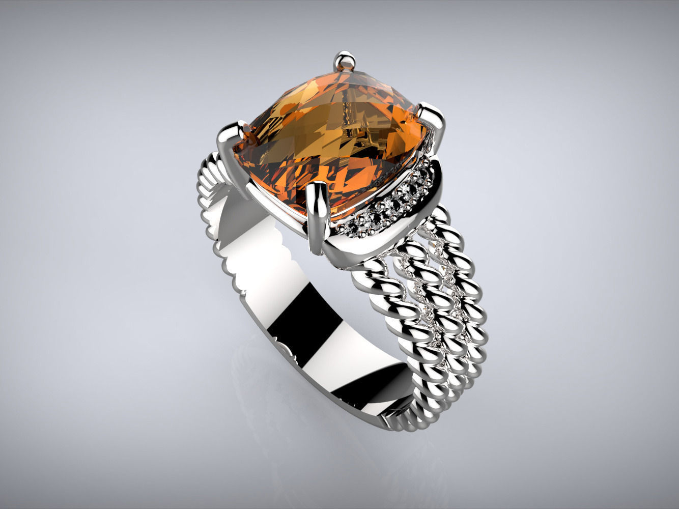 Twisted ring and Checkerboard Cut stone 3D print model_8