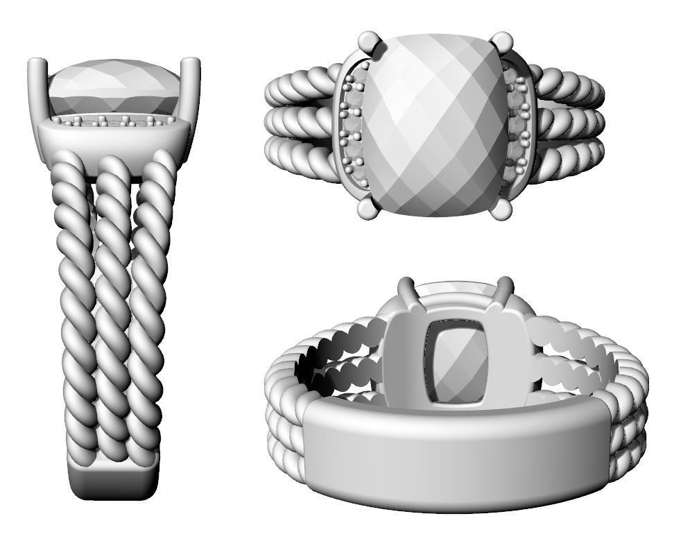 Twisted ring and Checkerboard Cut stone 3D print model_9