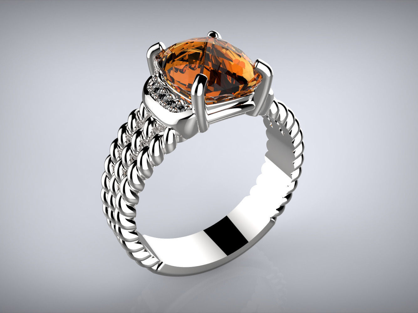 Twisted ring and Checkerboard Cut stone 3D print model_1