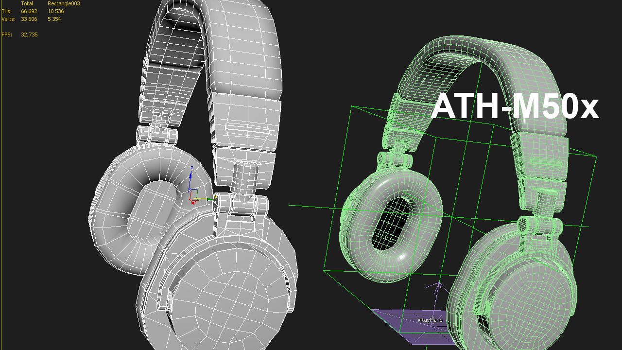 Audio technica ATH-M50x headphones PBR Low-poly 3D model_6