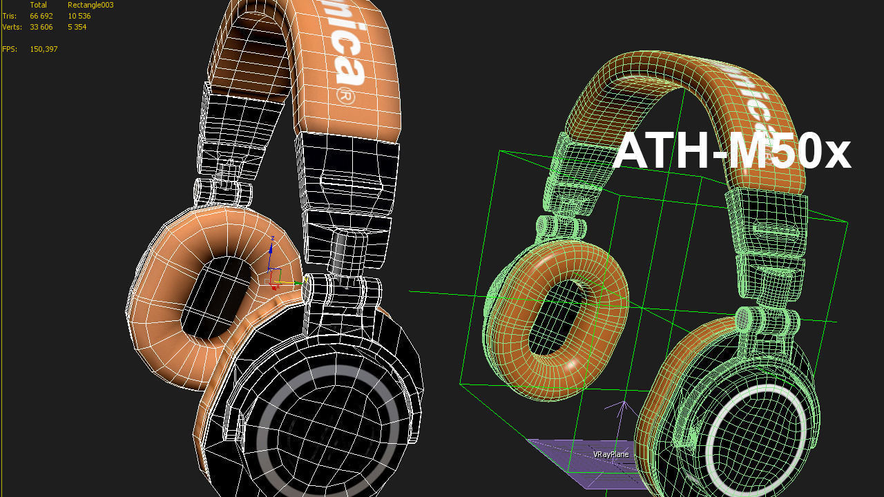 Audio technica ATH-M50x headphones PBR Low-poly 3D model_5