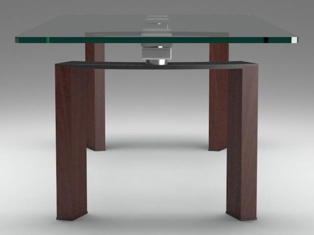 Table 7 glass dining with wooden legs 3D model_2
