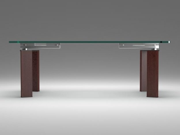 Table 7 glass dining with wooden legs 3D model_1