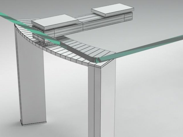 Table 7 glass dining with wooden legs 3D model_6