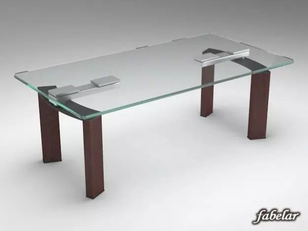 Table 7 glass dining with wooden legs 3D model_0