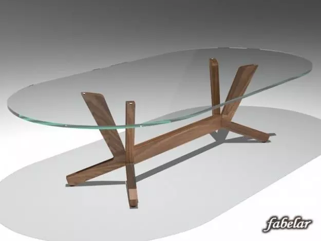 Table 5 glass dining with wooden legs 3D model_0