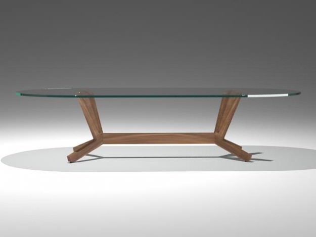 Table 5 glass dining with wooden legs 3D model_1