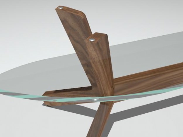 Table 5 glass dining with wooden legs 3D model_3