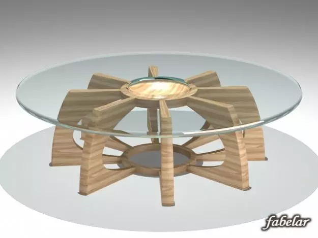 Table 2 wooden coffee with glass top 3D model_0