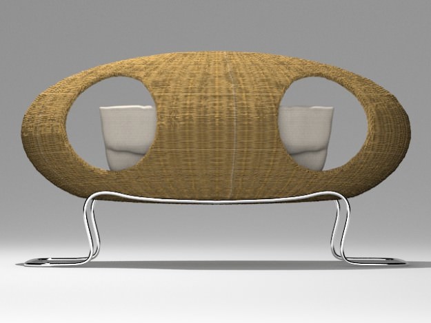 Sofa 8 chair made of rattan and metal 3D model_3