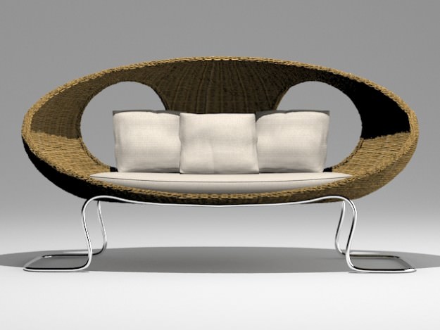 Sofa 8 chair made of rattan and metal 3D model_1
