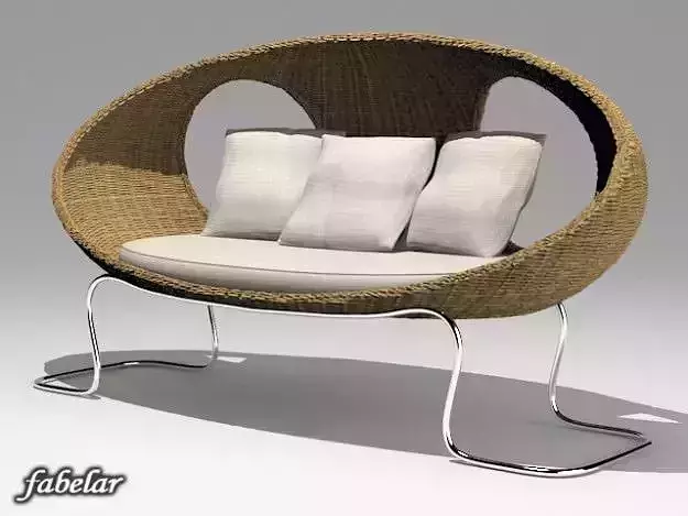 Sofa 8 chair made of rattan and metal 3D model