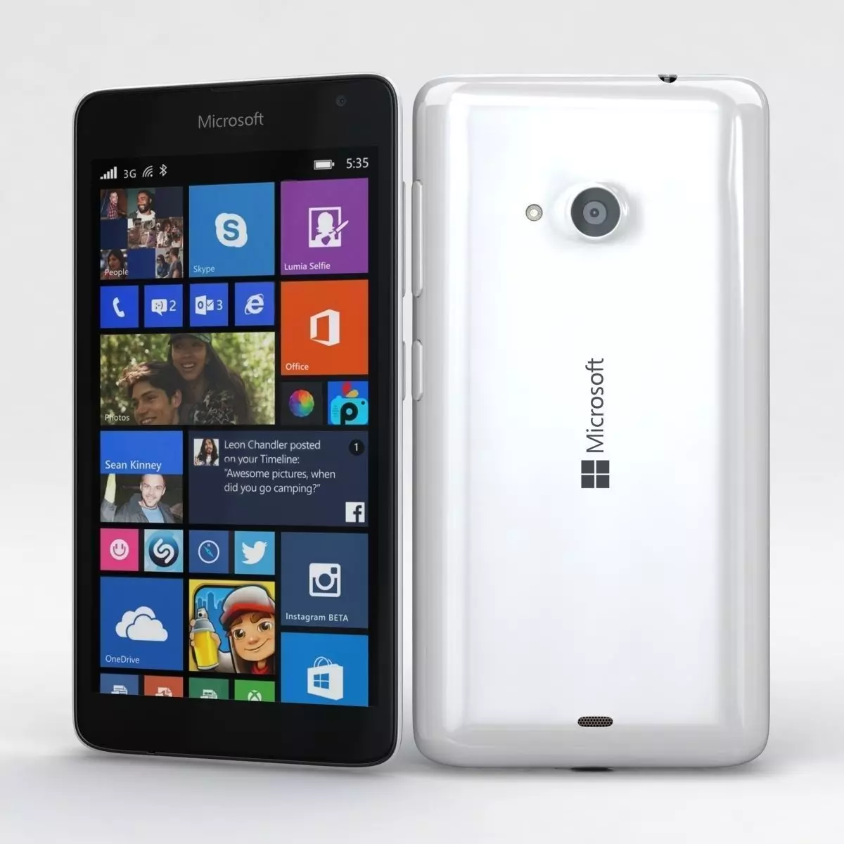 Microsoft Lumia 535 and Dual SIM White Low-poly 3D model