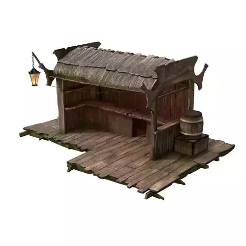 Stall wooden structure with barrel on top Low-poly 3D model