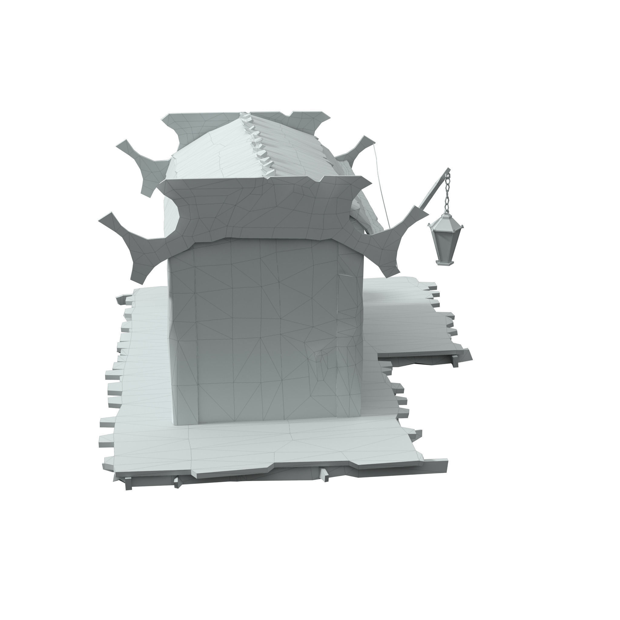 Stall wooden structure with barrel on top Low-poly 3D model_10