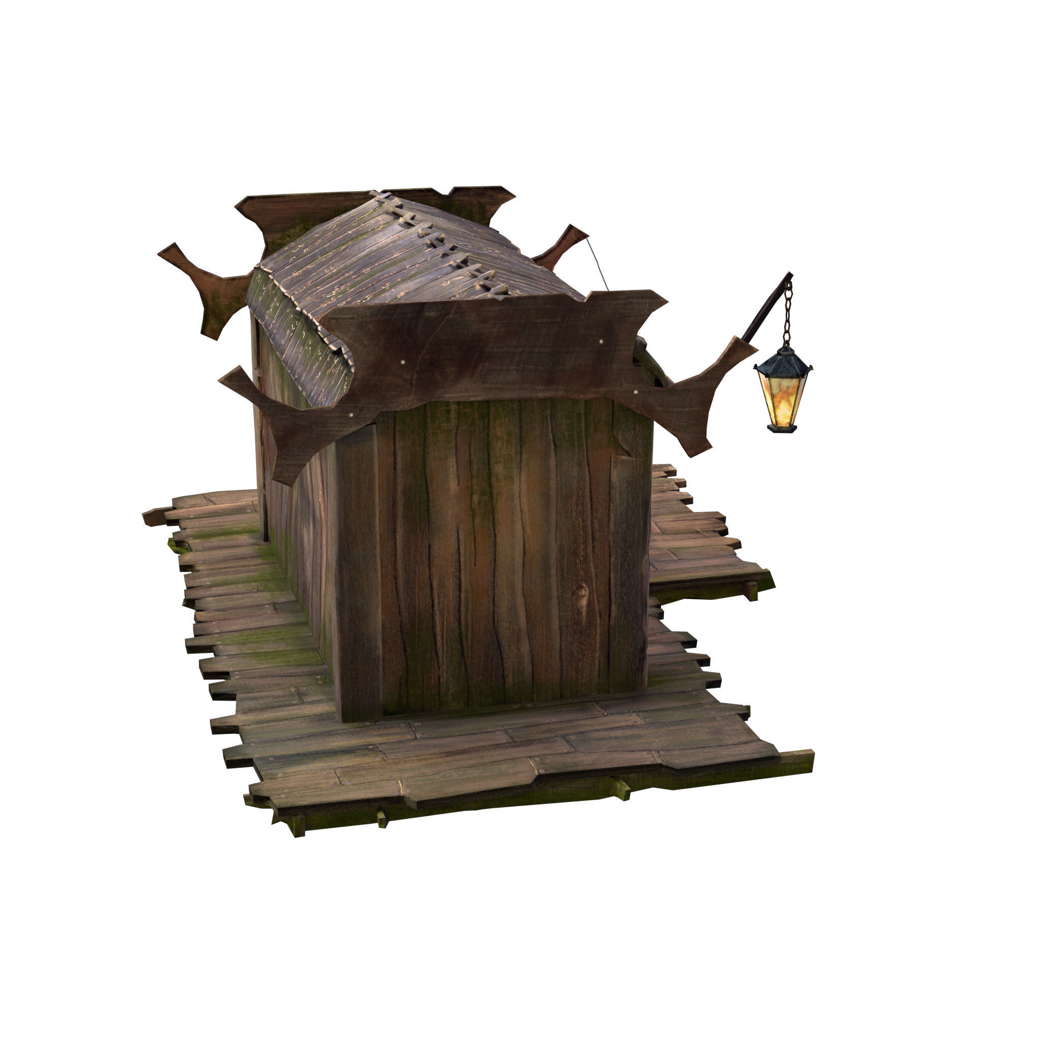 Stall wooden structure with barrel on top Low-poly 3D model_2