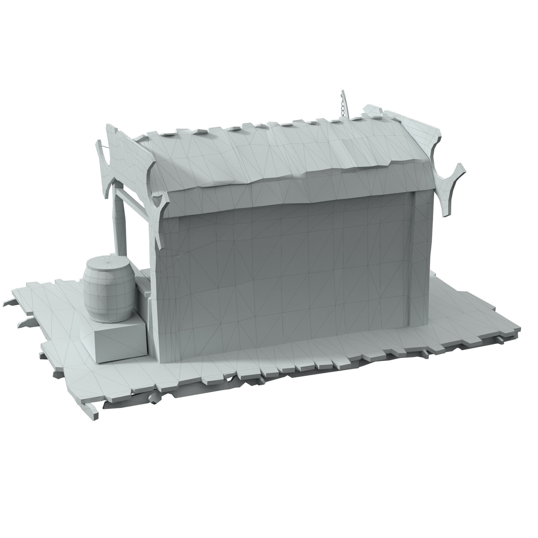 Stall wooden structure with barrel on top Low-poly 3D model_8