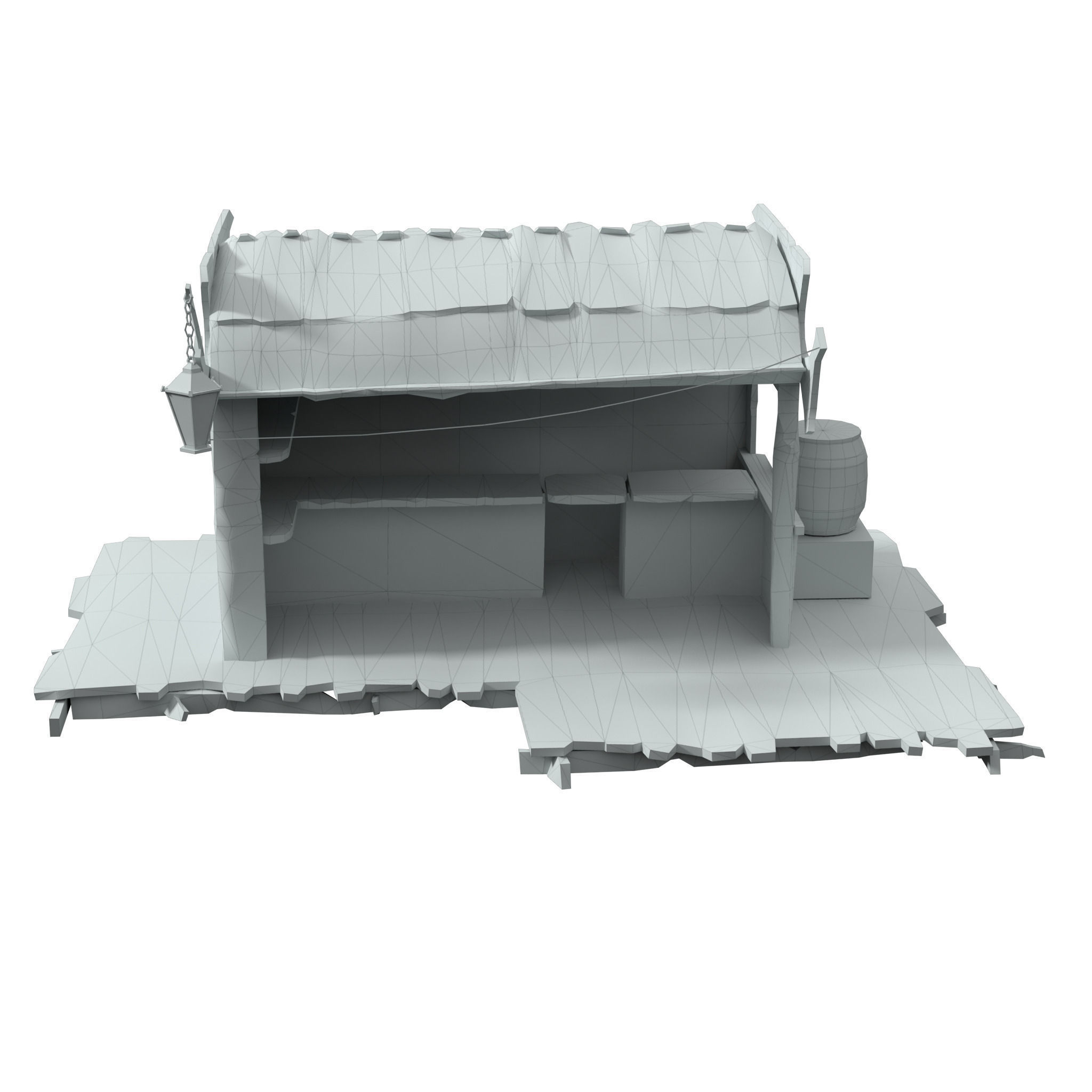 Stall wooden structure with barrel on top Low-poly 3D model_9