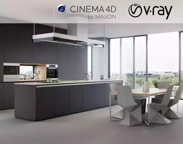 VRay - C4D Scene files - Modern Kitchen Scene 3D model