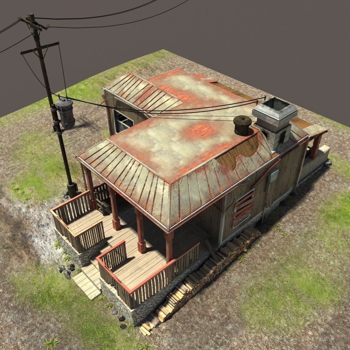Zombie House Post Apocalyptic Ruin 3D Model .max .obj .3ds .fbx .lwo