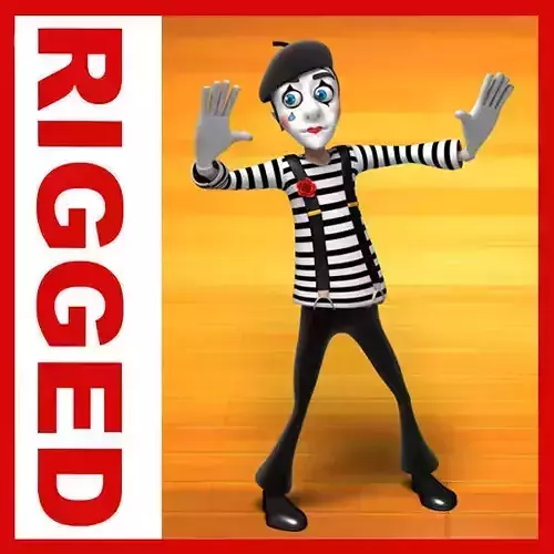 Mime cartoon rigged  Low-poly 3D model