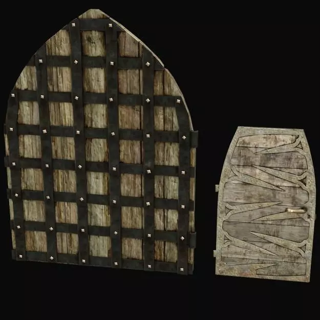 Medieval doors Low-poly 3D model_0