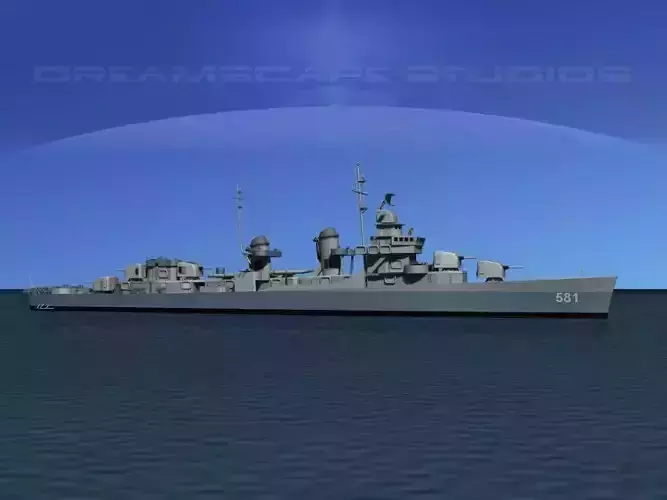 Fletcher Class Destroyer DD-581 USS Charrett 3D model