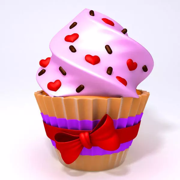 Valentine Day Cupcake 3D model_0