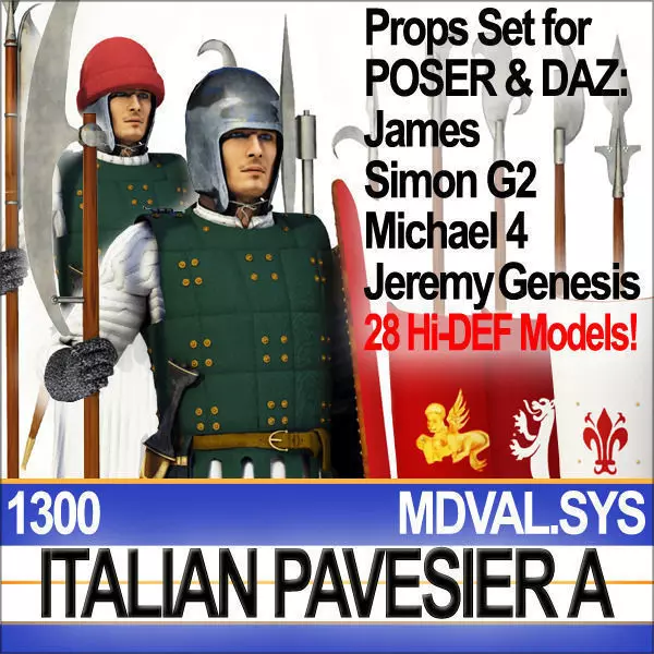 Italian Pavesier Soldier Props 1300 Poser Daz 3D model_0